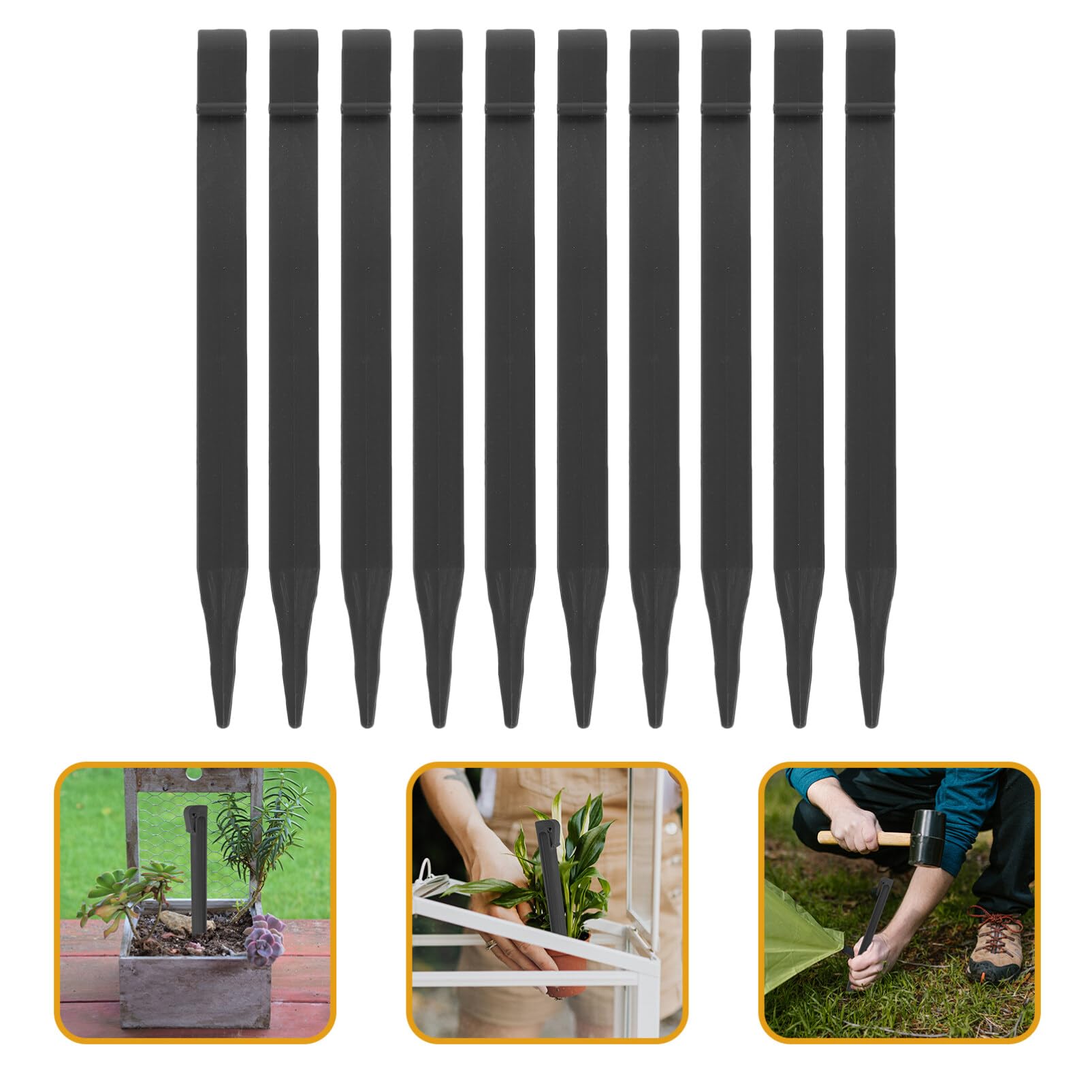 Sosoport 10 Piquets en Plastique Noirs pour Bordure de Jardin, Lot de 10 Pièces, Fixation Sécurisée pour Toile Imperméable, pour Activités Extérieures et Jardin