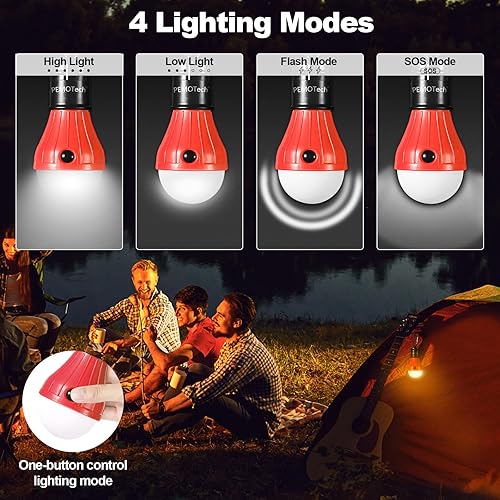 Miniatura 2 de Paquete de 6 luces de campamento, portátiles, 5 luces LED para tienda de campaña y 1 bombilla RGB con gancho de clip, luces de emergencia, lámpara