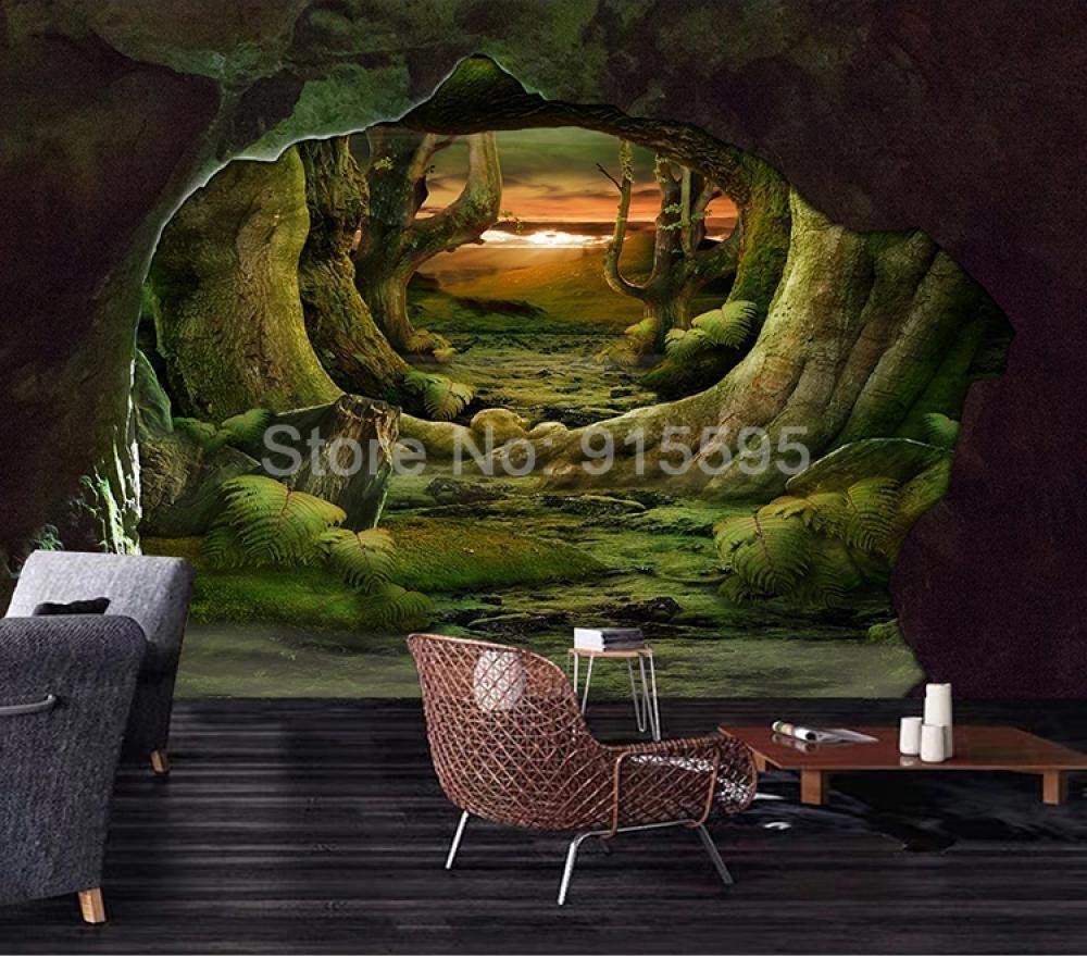 Papier peint personnalisé rétro WLLLO - Décoration murale espace 3D forêt primitive 350x245
