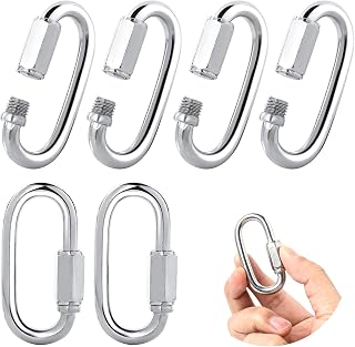 Chain Link Connector Stainless Steel Locking Hooks Heavy Duty Chain Connector, 6Pcs Keychain Clip, Quick Link Locking Clips, 1/4" Chain Hooks for Camping(M6)