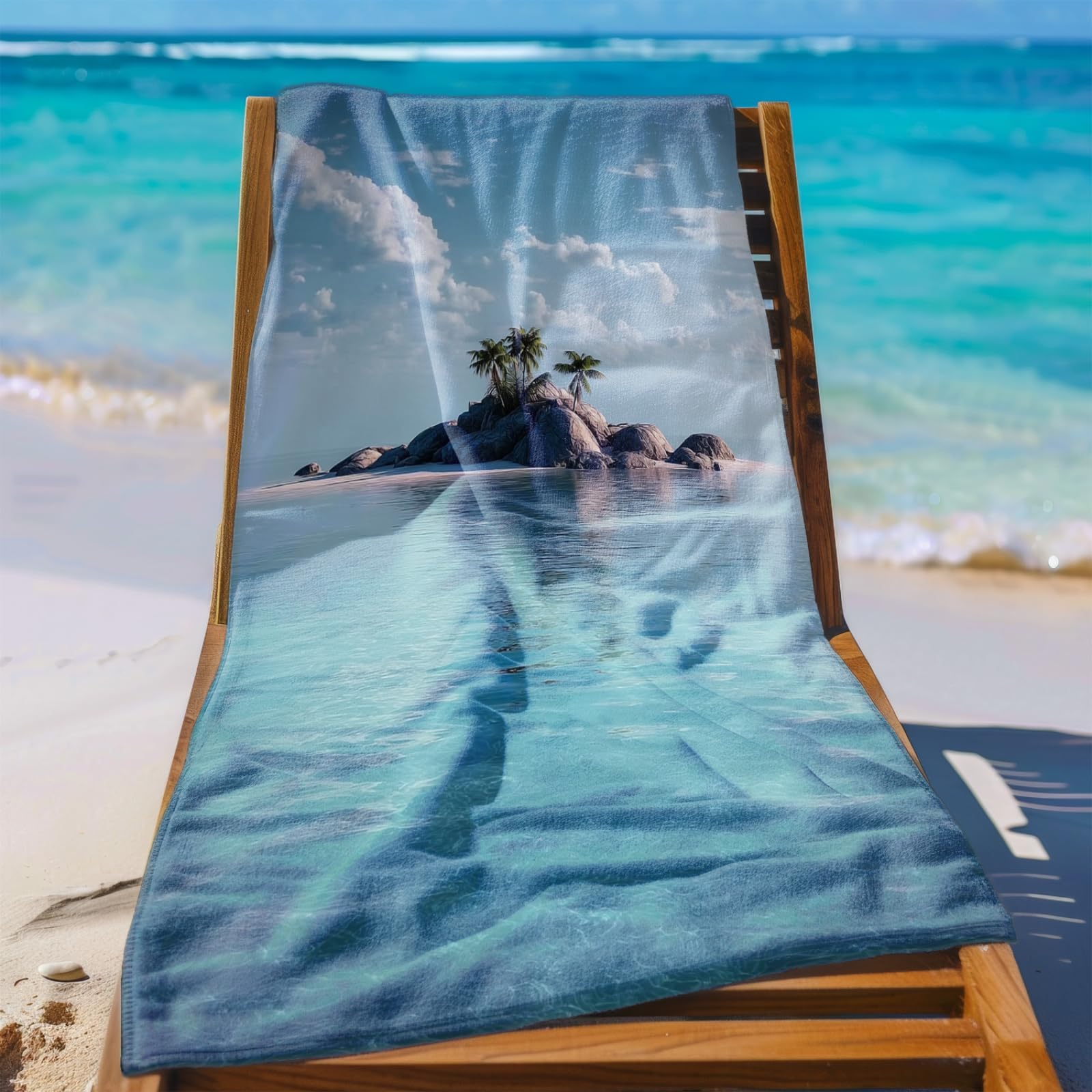 Beach Towel Island Blue Ocean Microfibre Towel for Women Men,Gym Towel for Travel Swim Camping,Quick Fast Dry,Travel Essentials,Swimming