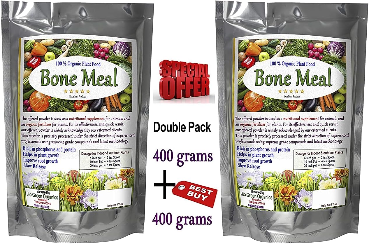 Jio Green garden Store Bone Meal Powder (400 + 400 Grams) 100% Pure & Organic NPK Manure Helps producing Strong Roots, with Increased Fruit and Flower Development and its a Multipurpose Fertilizer