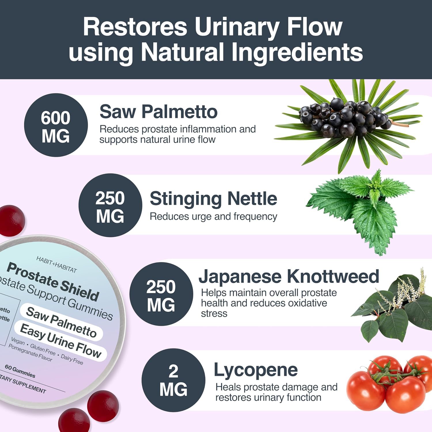Prostate Health Gummies for Men & Women with Saw Palmetto & Lycopene - Prostate Supplements, Urinary Support, 9-in-1 Formula, Vegan, Gluten-Free - 60 Gummies, 30 Day Supply — Amazon image 2