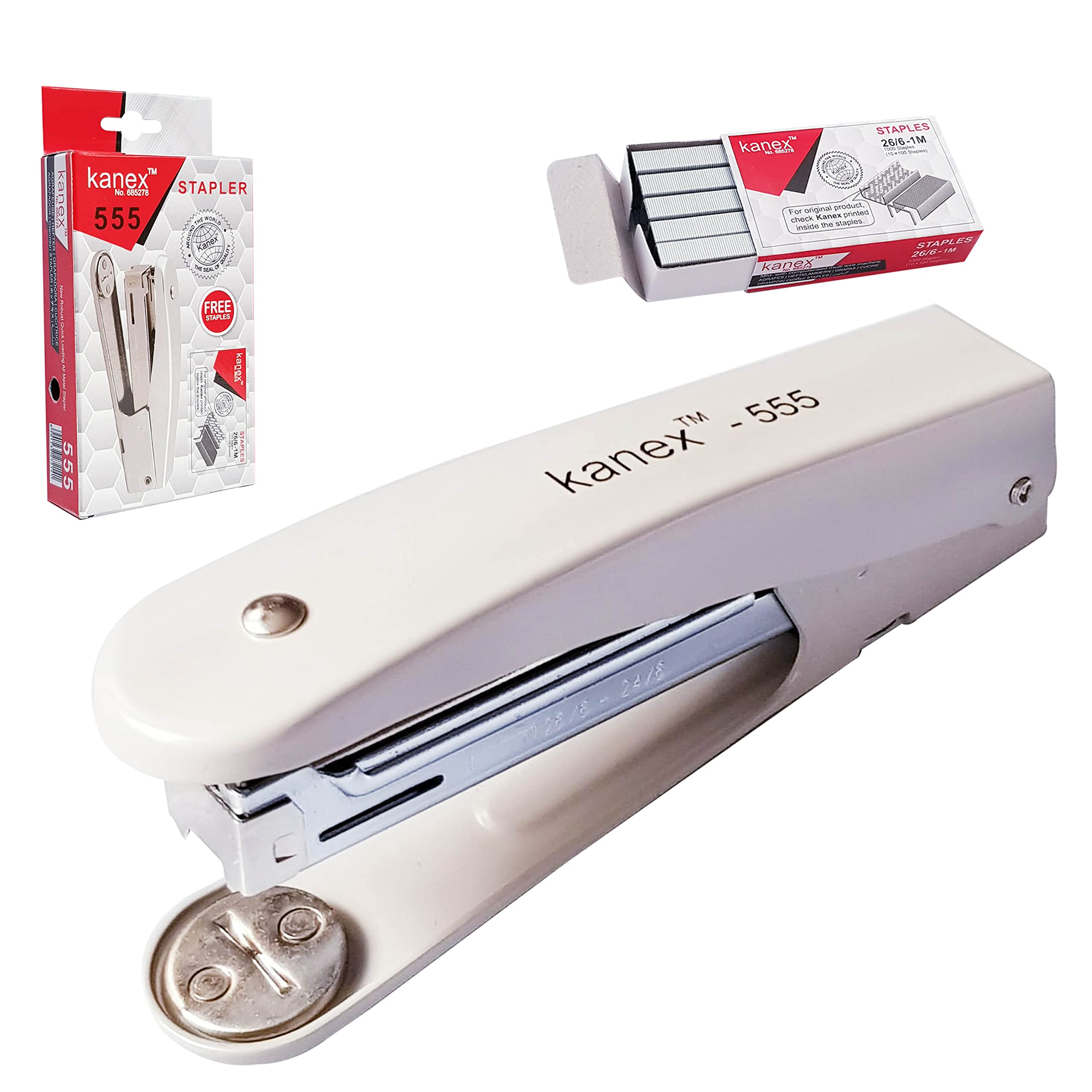 KANEX 555 Stapler for School Office Use - 20 Sheets Stapling + 1000 Staples (Cream Body)