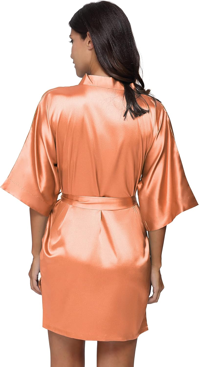 The Bund Women's Silk Robe Short Satin Bathrobe Lightweight Wedding Robes for Bridal Party Bride Bridesmaids Loungewear - Image 5