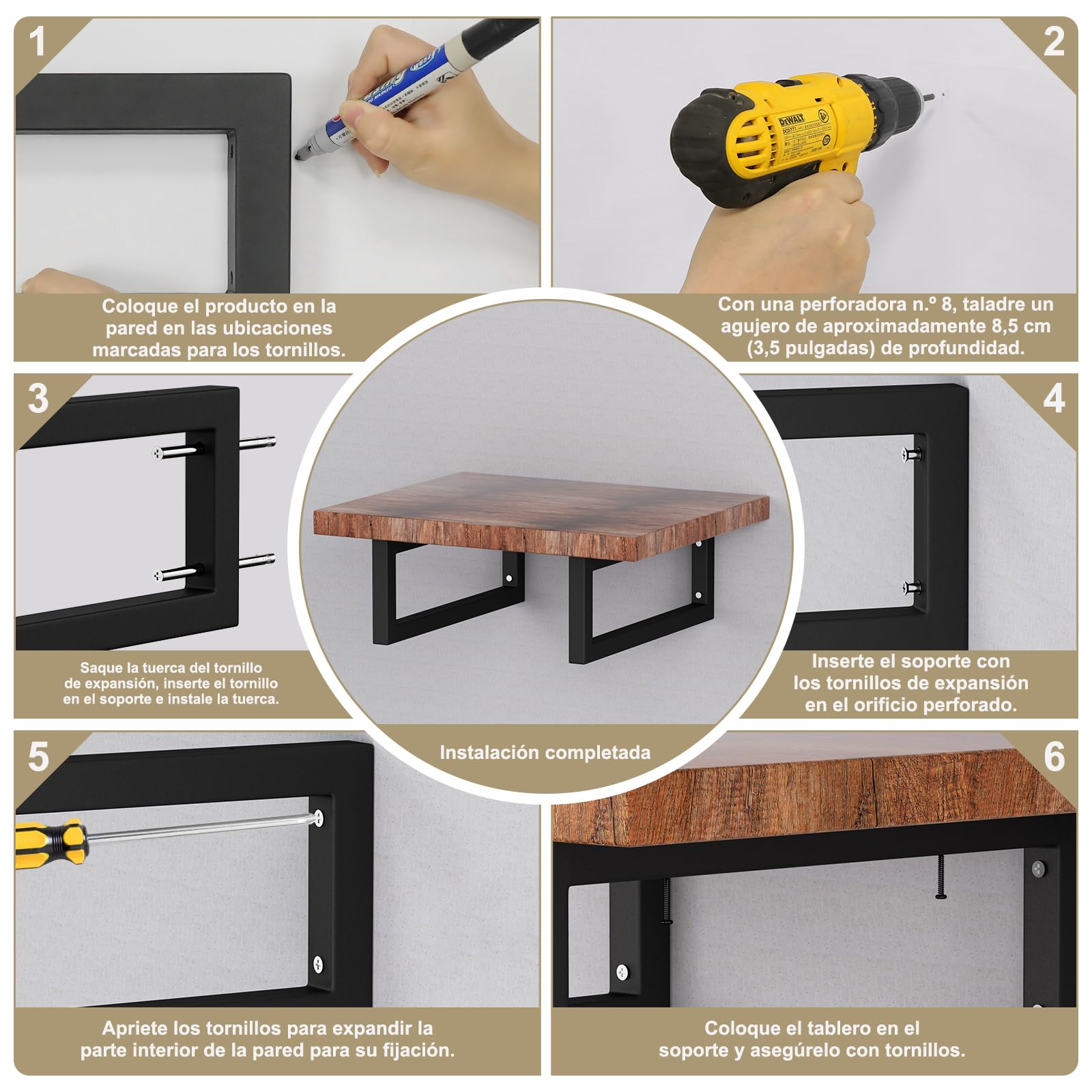 Soporte para lavabo, soporte para lavabo, soporte de pared de metal con estante, soporte de consola para lavabo, sujeción de pared versátil (Negro, 40cm / 4 piezas)