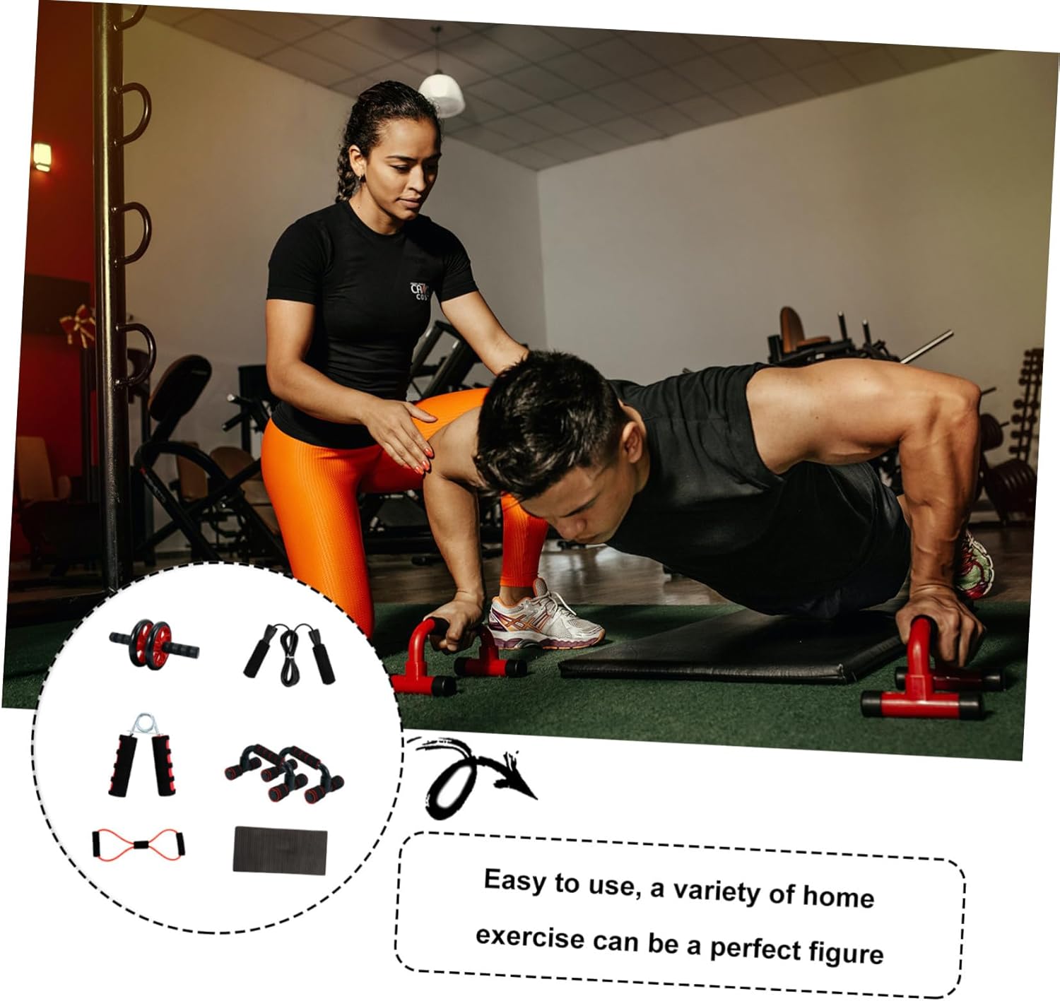 Red Dual-wheel Abdominal Roller Set for Household Core Strength Training Unisex Exercise Roller with Tear-resistant Material and Stable Structure for Push-ups Workout