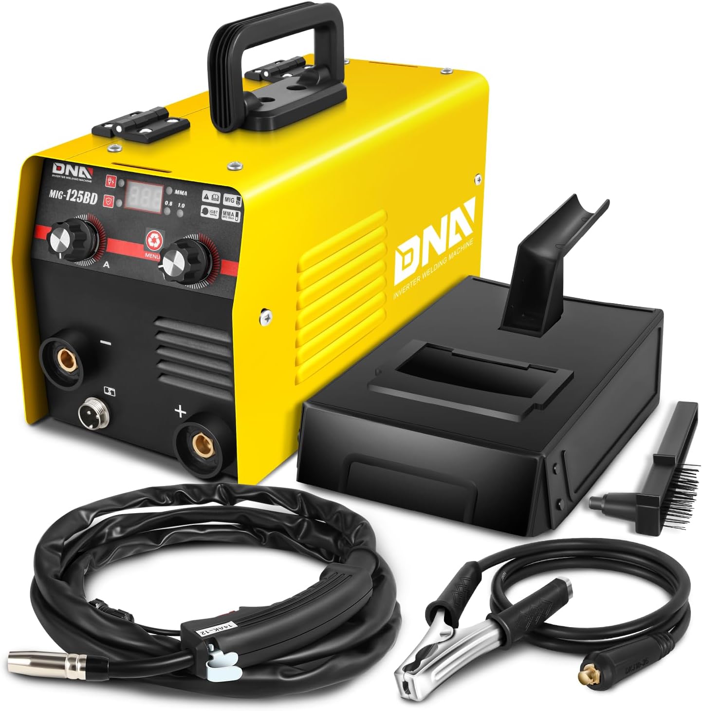 DNA Motoring 125A/110V Flux Core MIG Welder, Gasless MIG/Lift TIG/Stick Welder, 3 in 1 Portable Welding Machine, IGBT Inverter Welder for Home DIY, Garage, w/LED Digital Display, Yellow, TOOLS-00379