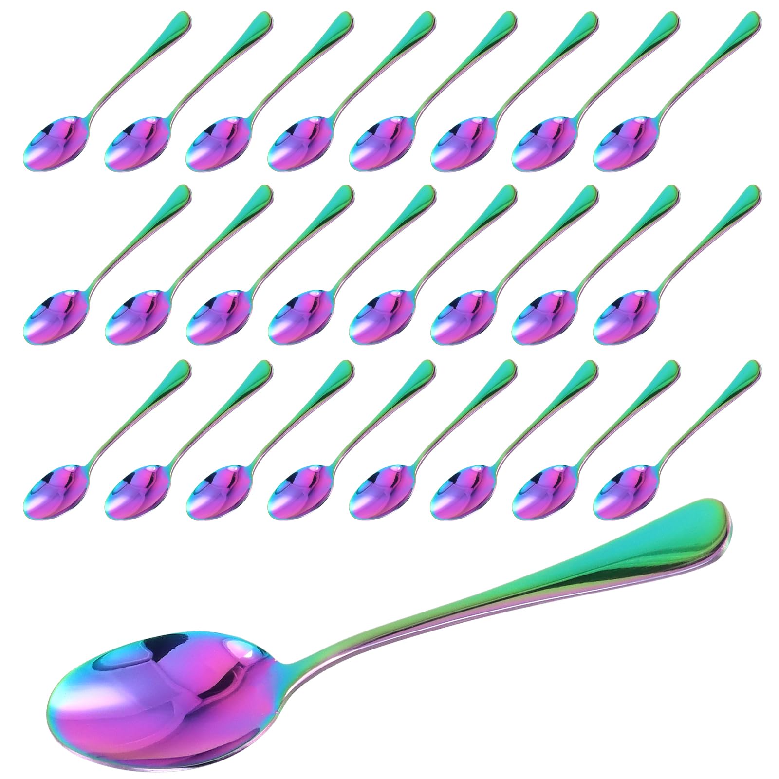25 Cucchiaini da Caffè Colorati Arcobaleno, 13,5 cm, in acciaio inox con rivestimento in titanio colorato, per tè, caffè, Latte, per Mescolando cucchiai da dessert di marmellata di espresso