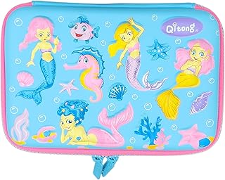 مقلمة واسعة بغطاء متين بتصميم حورية البحر بلون ازرق فاتح، جلد غلاف صلب