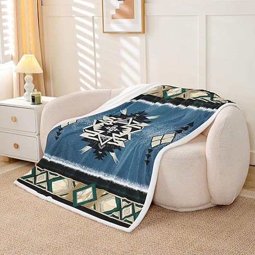 Miniatura 3 de Manfei Manta azteca nativa americana para decoración de habitación de niños y niñas, manta retro tribal geométrica bohemia para sofá, manta de forro