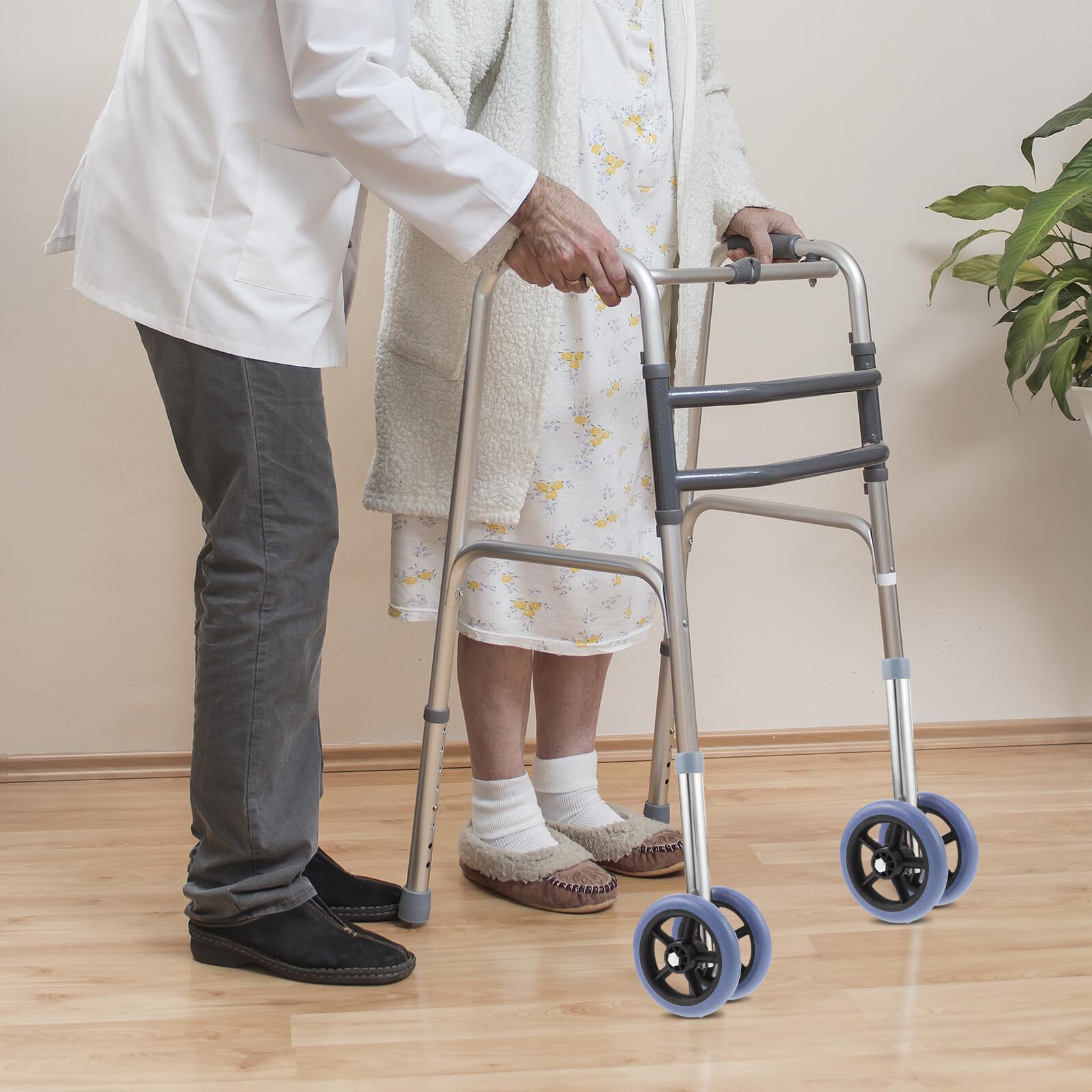 ERINGOGO Ruote di Ricambio per Deambulatore Pieghevole, 1 Paio in Gomma e Metallo, Adattabilità Multipla e Comfort Migliorato per Uso Domestico e Assistenza Anziani