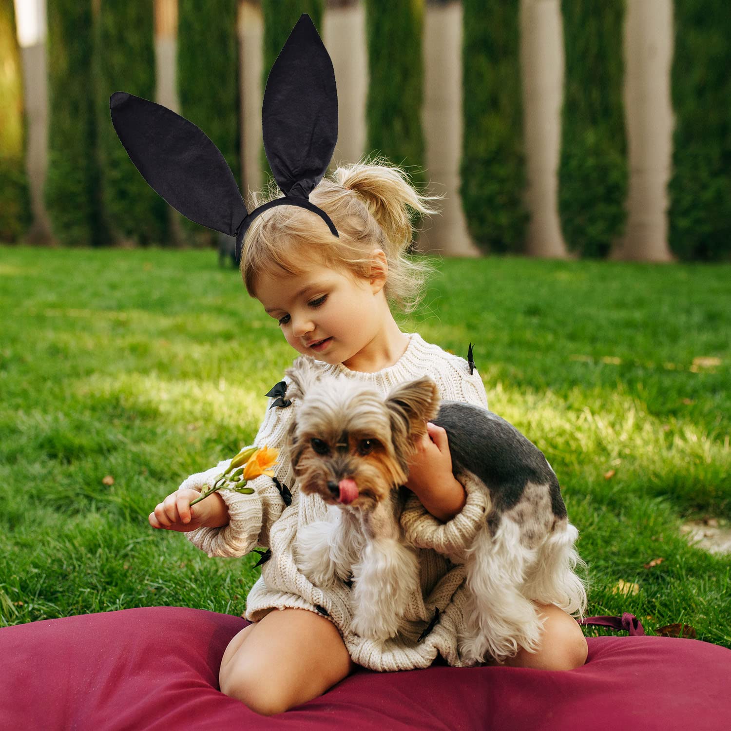 Lezevn 10 Pieces Bunny Costume Set Black Bunny Ears Cosplay Set Rabbit Ear Headband Bow Tie Cuffs Tail for Halloween Cosplay Party - Image 3