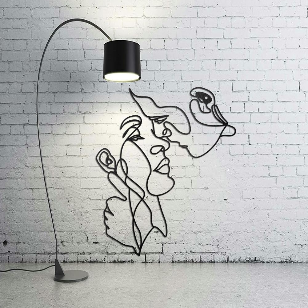 Metall Wandkunst – Paar-Gesichtslinie, Abstrakt, 30x24,8 Cm, Aus Eisen, Für Wohnzimmer, Schlafzimmer, Garten, Inkl. Aufhängelöcher