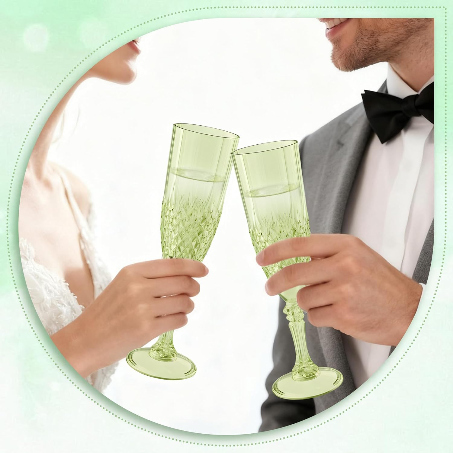 Plastic Champagne Flutes, Champagne Glasses Bulk, Reusable Unbreakable Acrylic Wine Glasses Goblets for Valentine’s Day Weddings Bachelor Parties Toasting (24, Green) - Image 5