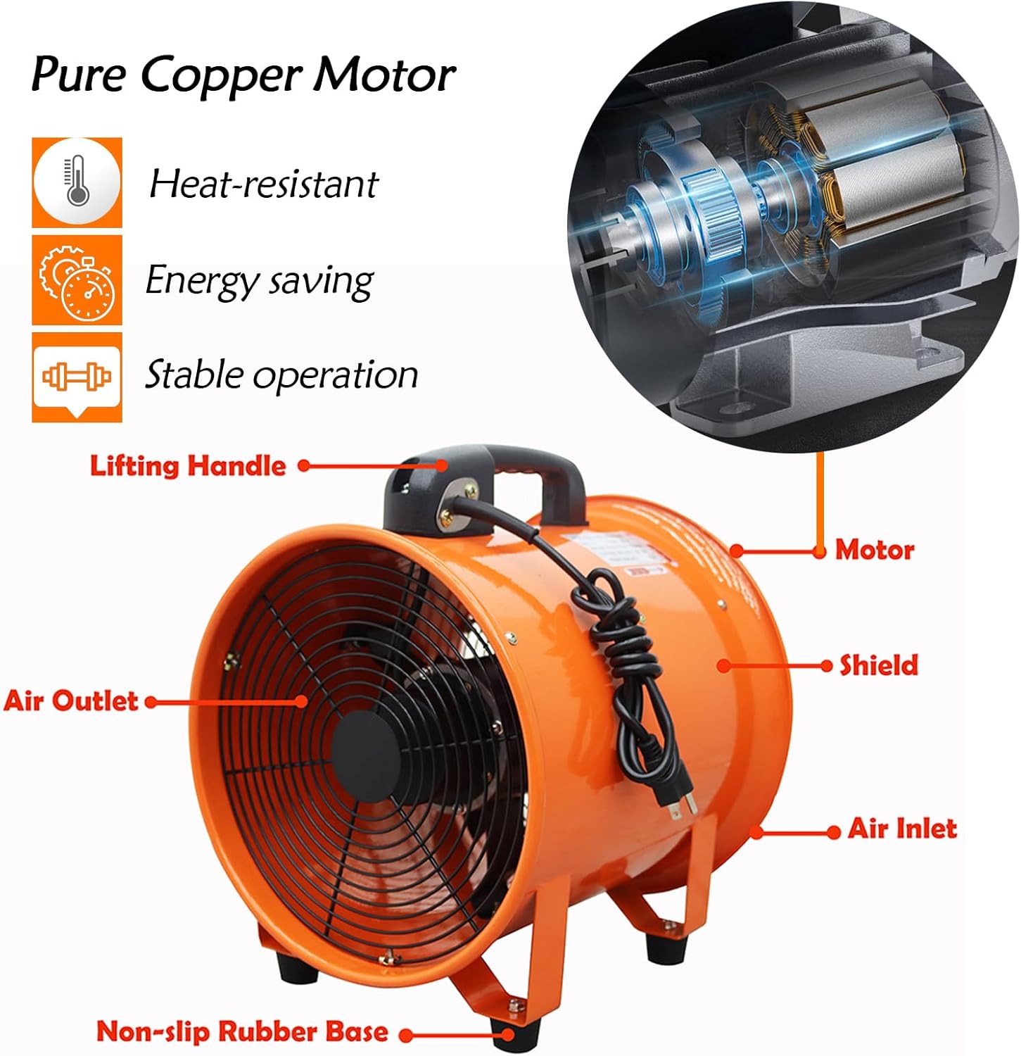 10-Inch Cylinder Axial Exhaust Fan 110V Paint Booth Portable Ventilation Fan 2000CFM Spray Booth Paint Fumes Blower industrial Exhaust Fan With 16.4ft Duct Hose