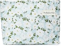 Vista 24 de The Summer Swan Kit de higiene y cuidado de la piel de flores grandes para media jornada, elegante bolso de maquillaje de embrague, negro