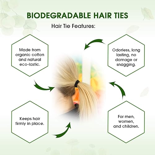 Miniatura 5 de BIODEGRADABLE - Lazos elásticos para el cabello para mujeres y hombres, orgánicos, sin arrugas, ligas negras para cola de caballo y coletas para