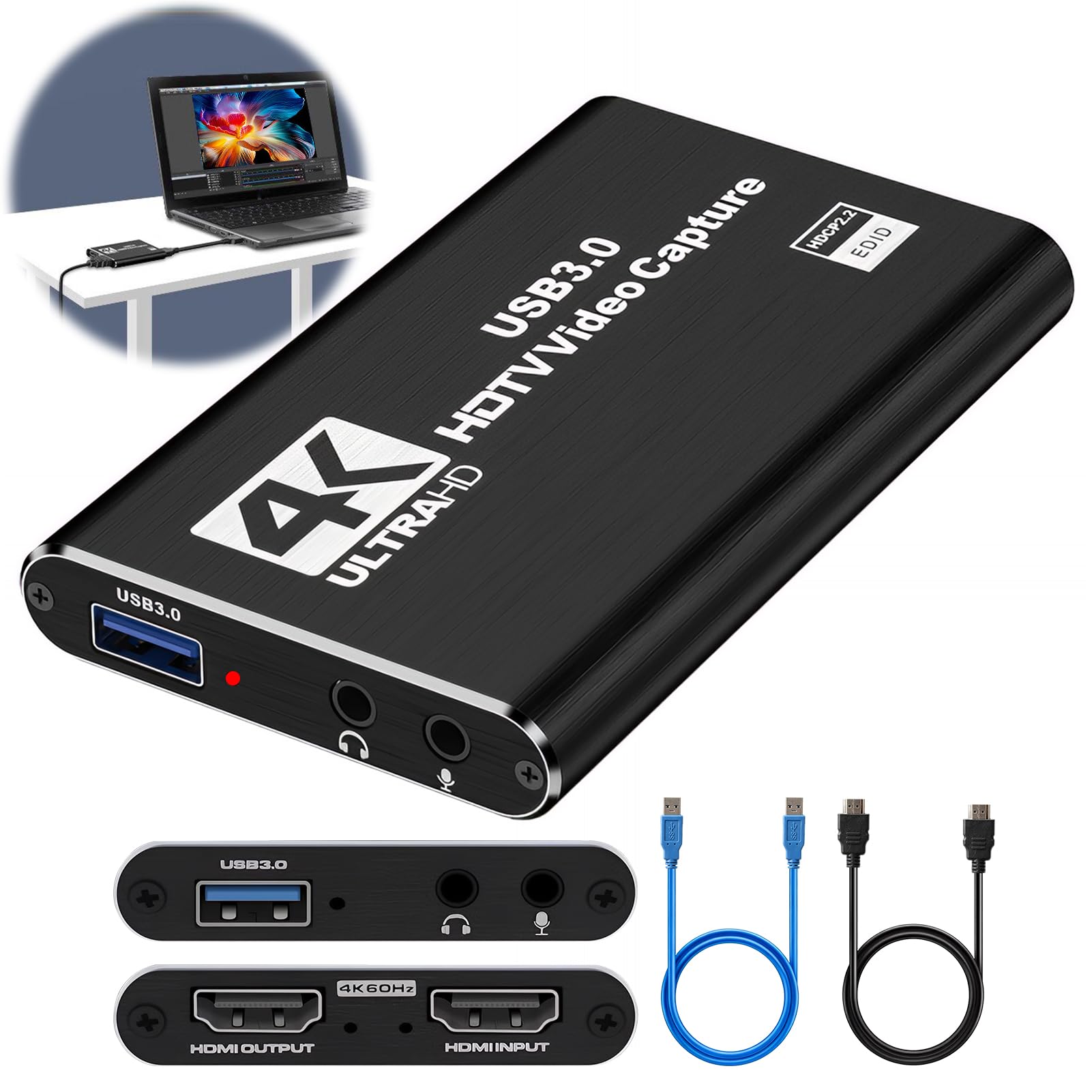 Catturatore Video Acquisizione Audio e Video USB 3.0 Scheda di Cattura 4K HDMI Loop-out 1080P 60FPS/2K 30FPS Cattura di Videogiochi per PS5/Switch/Fotocamera/PC/OBS/Xbox