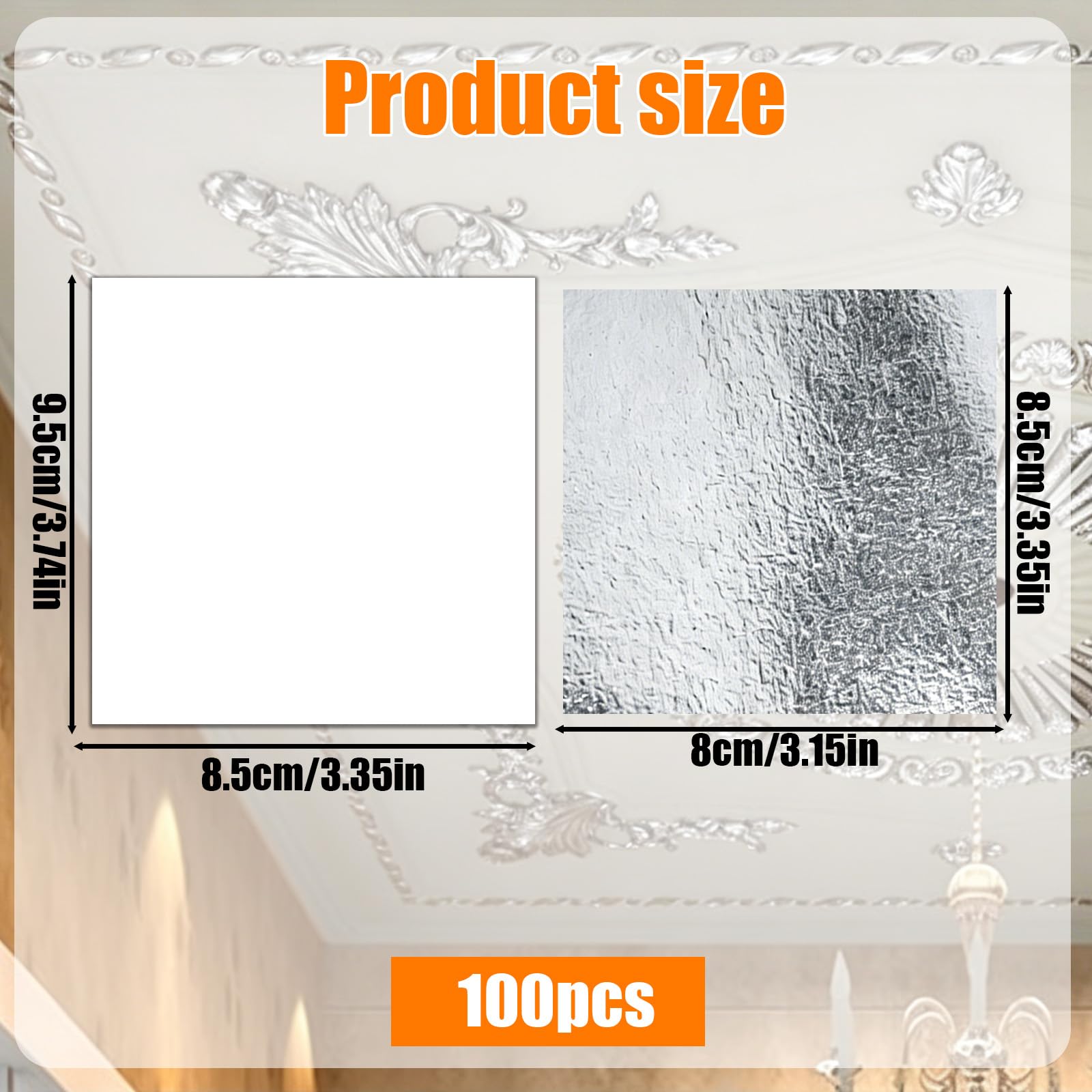 100 Hojas de Plata de imitación para Manualidades, 8.5 x 8 cm, Pan de Plata Flexible, Ideal para Pintura, decoración, Muebles, uñas y proyectos creativos de Bricolaje