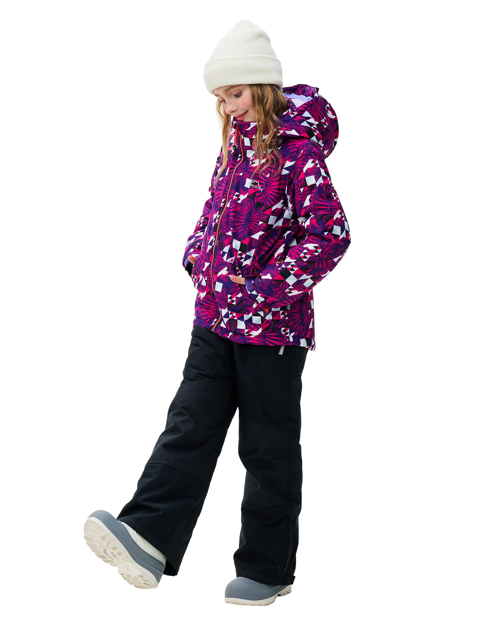 SMONTY Kinder Schneeanzug für Mädchen Winter Skijacke & Hose Set Kapuzenträger Set Winddicht Wasserdicht Warm