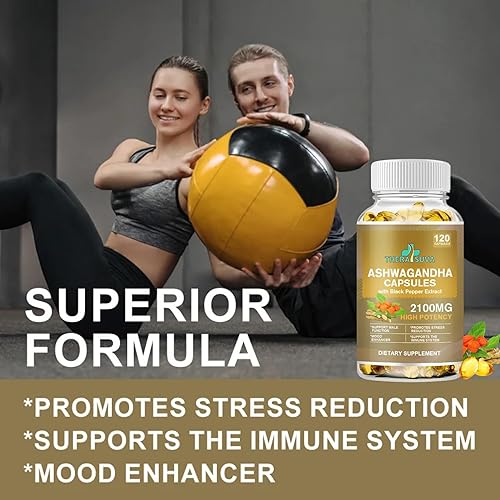 Miniatura 4 de Ashwagandha de potencia superior 2100 mg + extracto de pimienta negra 8 mg suplemento para alivio del estrés y apoyo inmunológico, 120 cápsulas de