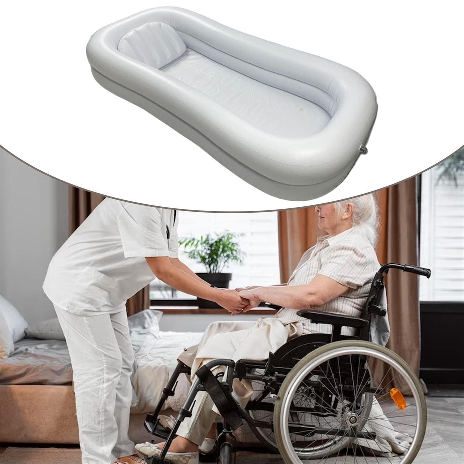 Genérico Bañera Inflable con Almohada de Aire, Ducha fácil de Limpiar para Adultos postrados en Cama (Blanco B)
