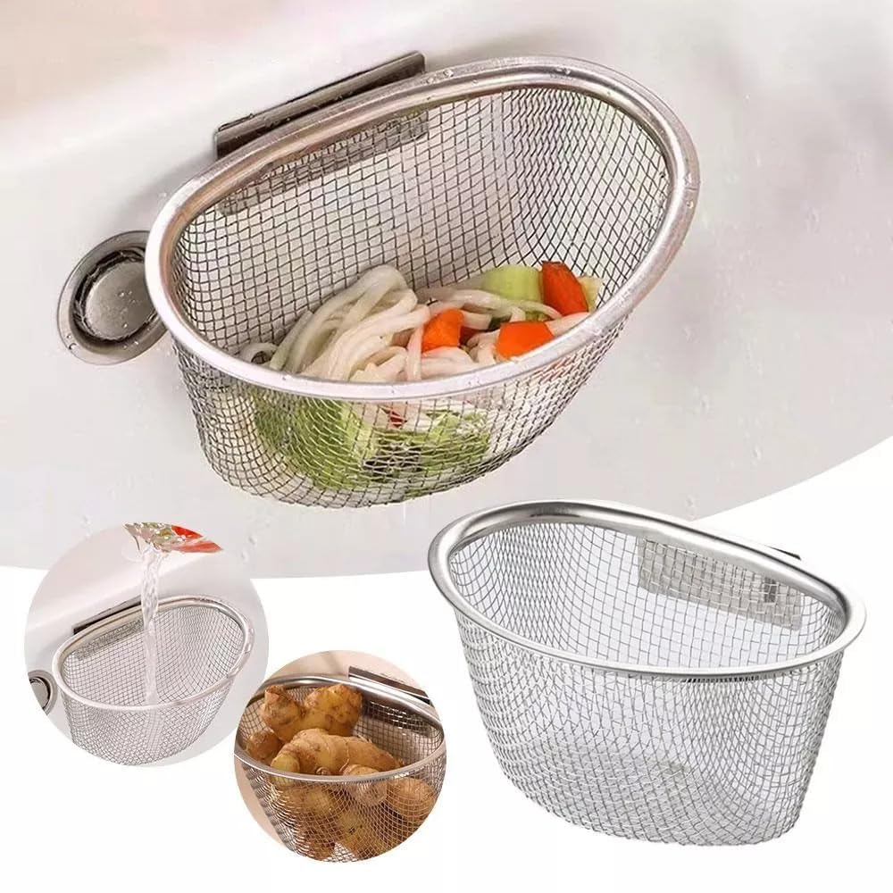 SWIFTSTYLE Small Sink Drainer Net Vegetable Basket Steel Utensils Kitchen Adjustable Stainless Steainer for Onion Patato Accessories Corner Cabinets Drawers Hanging Jali Plain-image-37