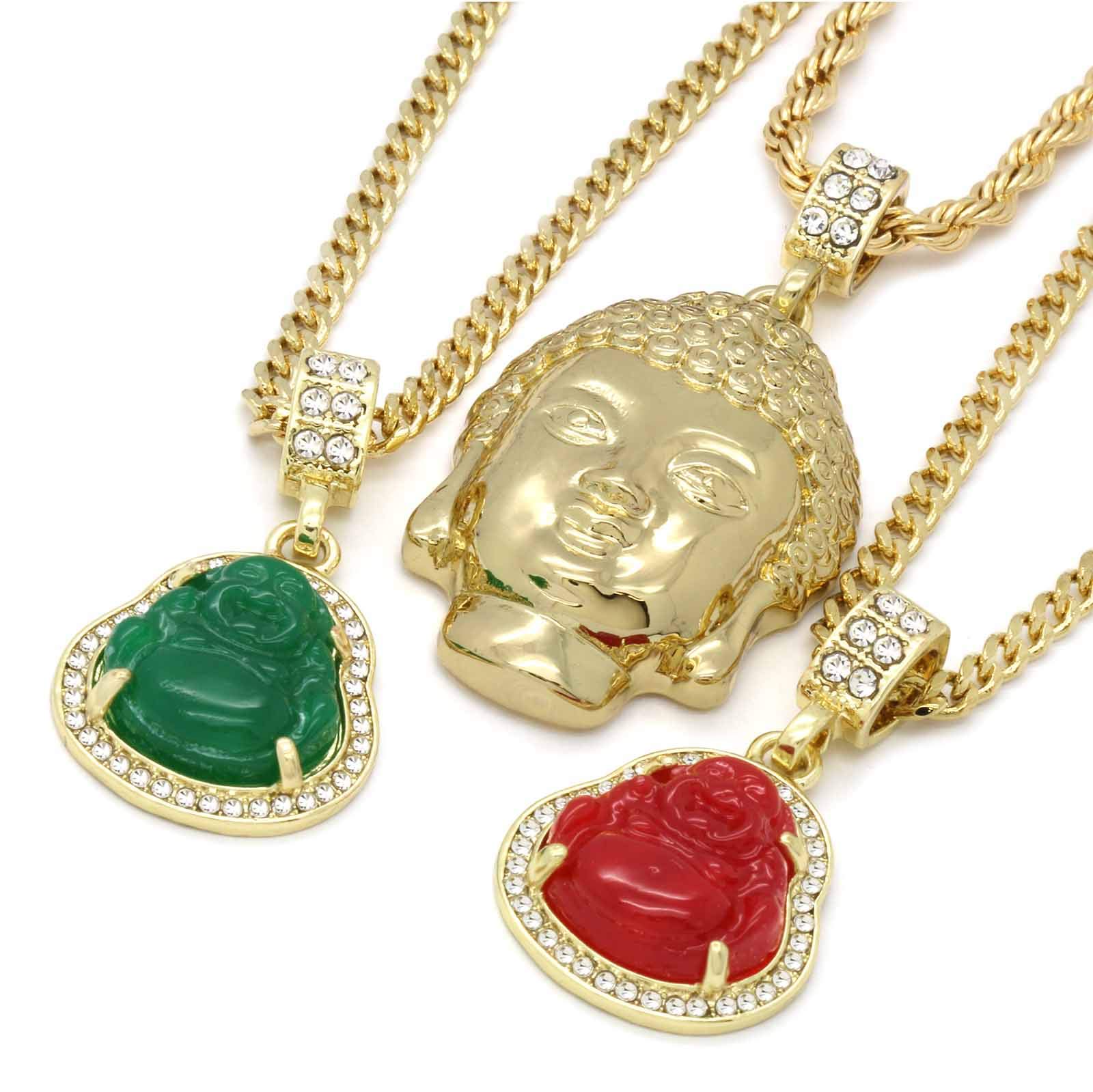 L & L Nationmens 6 pcs Bundle Set 14k Gold Plated Hip Hop Fully Cz Buddha Chain Pendants Set