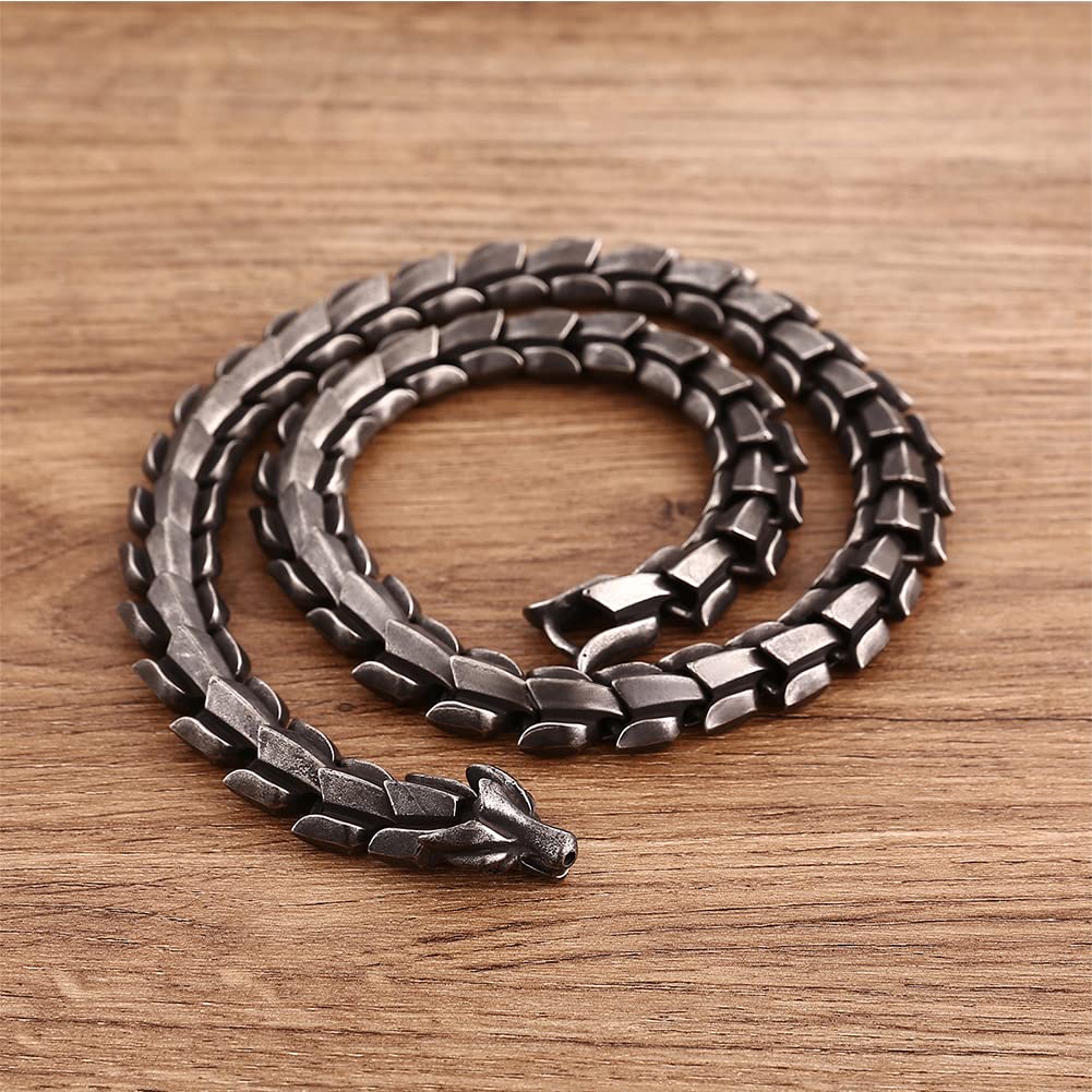 Ouroboros Edelstahl-Armband für Herren, Punk, Vintage, Biker, schwer, handgefertigt, Wikingerschlange, Handgelenkkette, nordischer Schlange, Drache, Amulett, Schmuck, Armreif, schwarz, 60 cm