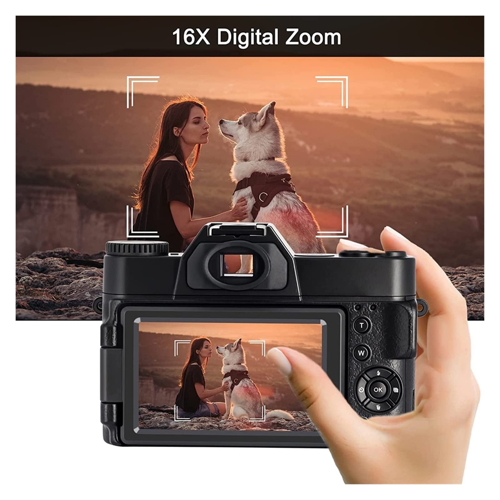 Caméra vidéo Caméscope Appareil Photo numérique 48MP Caméscope 4K Vlog 3.0quot;Webcam Selfie à écran Rabattable 180 ° for Objectif Macro Grand Angle(64G TFCard,with Lens Filter)