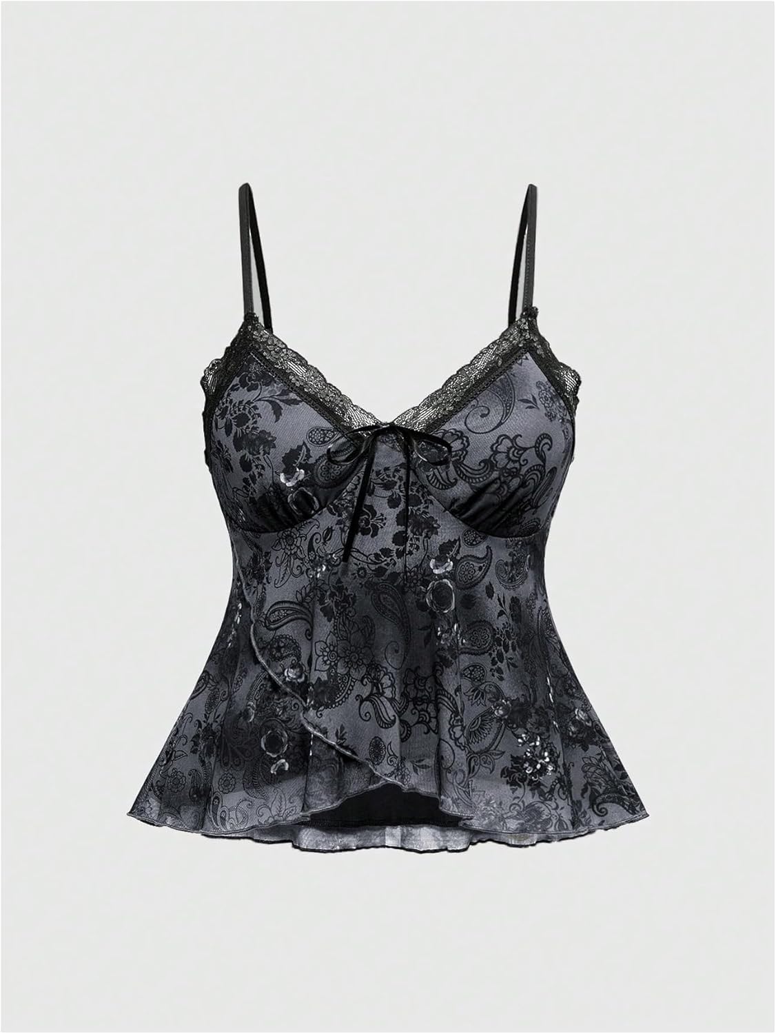 Verdusa Women's Plus Size Y2k Babydoll Tops Gothic Paisley Lace Camisole Top Rave Club Outfits - Image 3