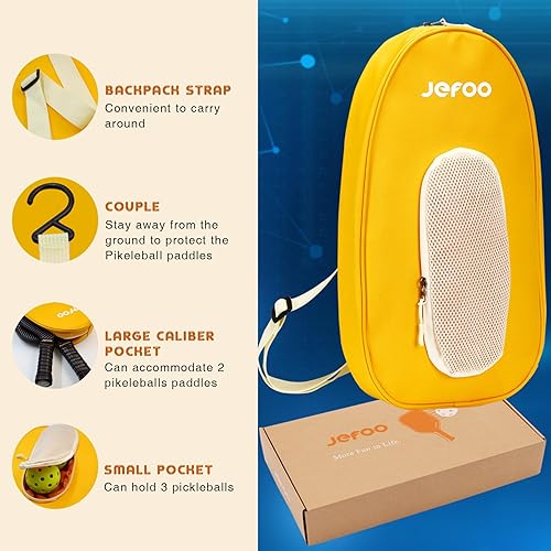 Miniatura 7 de Juego de 2 paletas de pickleball  Material ligero de fibra de vidrio y carbono de alto rendimiento, buen agarre, paletas resistentes para una