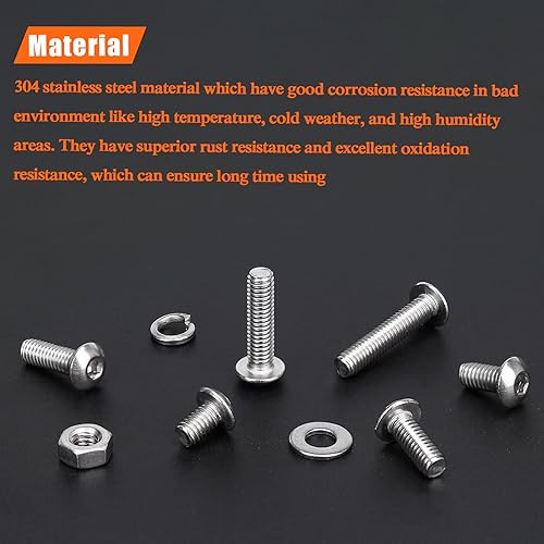 Miniatura 2 de 360 piezas M4 x 0.236 in 0.315 in 0.394 in 0.472 in 0.630 in 0.787 in, cabeza de botón hexagonal, tornillos métricos, pernos, arandelas, tuercas,