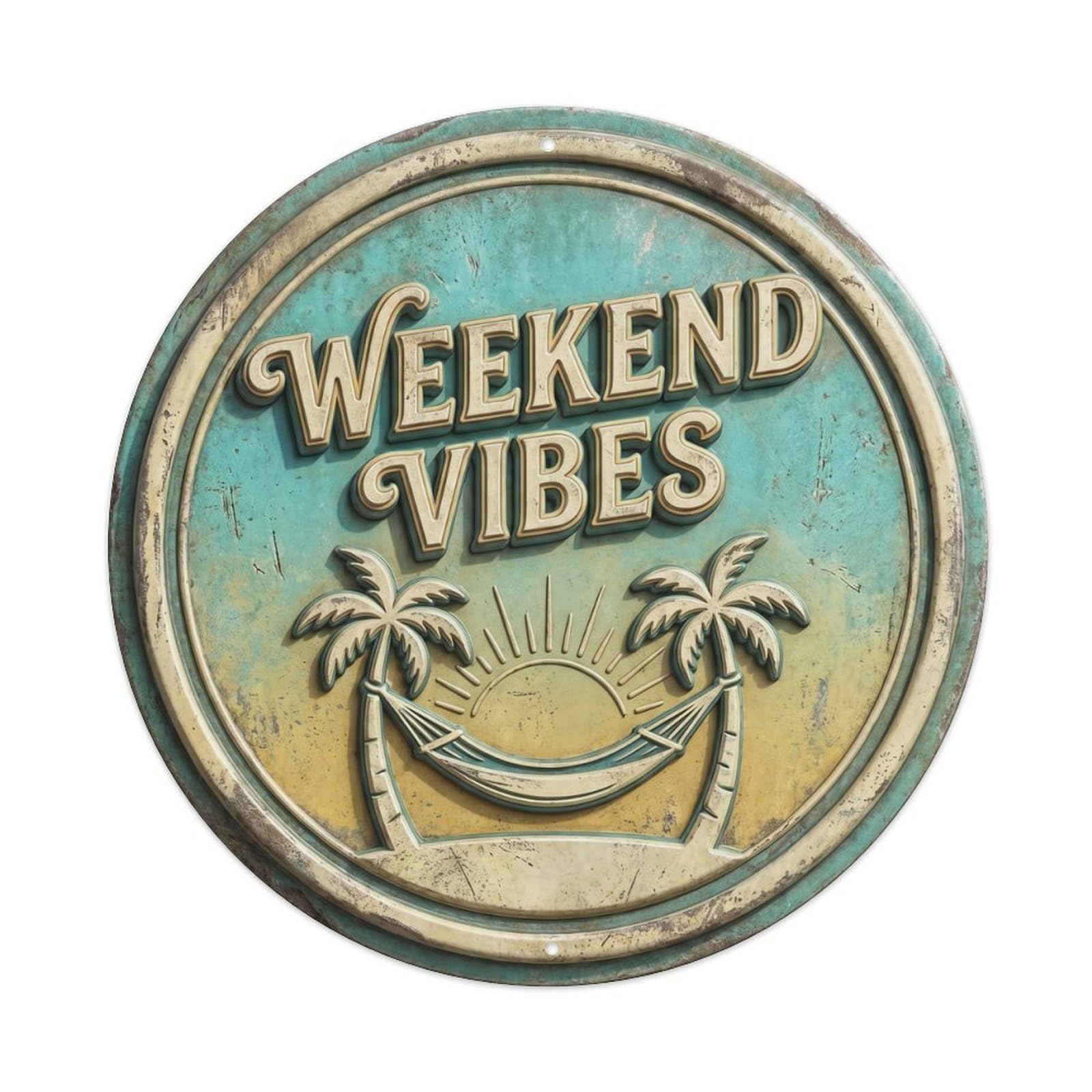 Weekend Vibes Vintage Living Display Retro Slogans Vintage Metal Tin Sign Plaque Wall Decor for Cafe, Club Bar, Office, Garden Metal Poster 8x8Inch