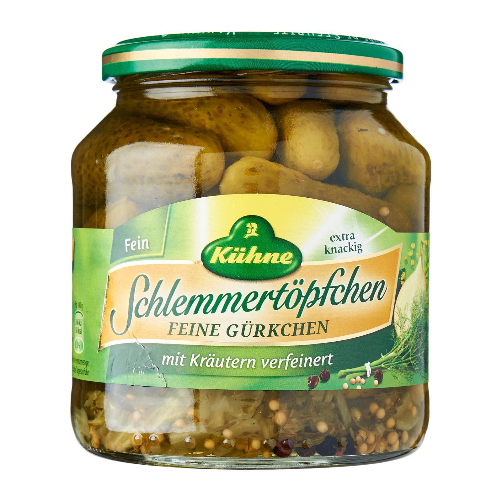 Kuhne Gourmet Selection Pickled Vegetables 530g - Extra crunchy small gherkins, pickled in a spicy infusion and refined with selected herbs.