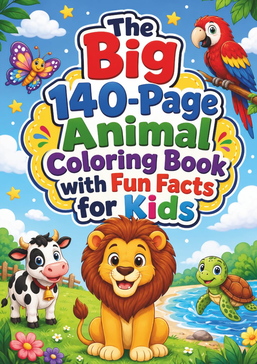 The Big 140-Page Animal Coloring Book with Fun Facts: Wild, Farm, Insect, Jungle & Sea Animals Educational Coloring Book for Kids Ages 4–10