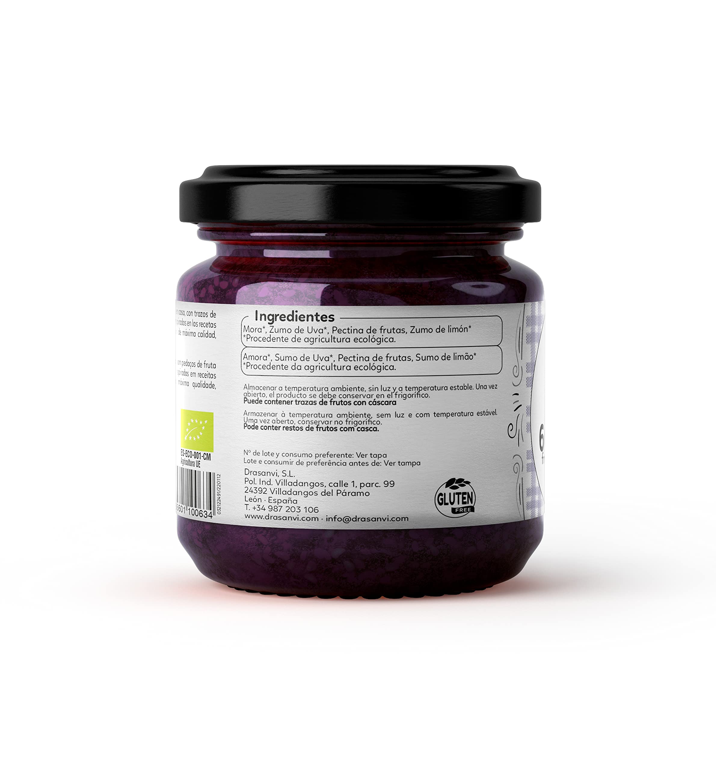 ECOSANA MERMELADA EXTRA MORA SIN AZÚCAR CERTIFICADO BIO by DRASANVI - VEGANO - SIN GLUTEN - 250g