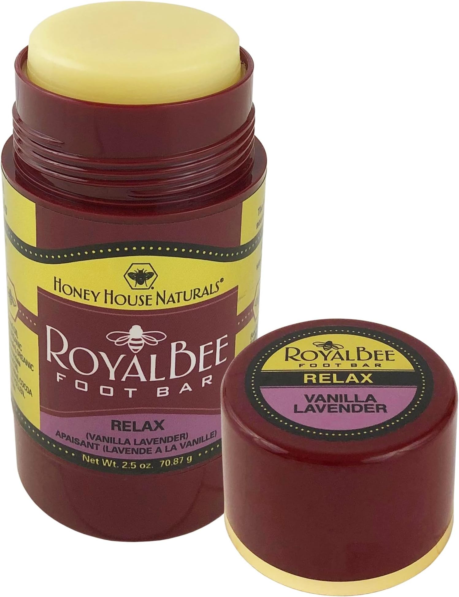 Honey House Naturals Royal Bee Foot Bar – 2.5 Ounce Twist Up Tube – All Natural Ultra Moisturizing, Odor Eliminating, Essential Oil Infused – Made in USA (Relax)[Amazon-developed Certification] Compact by Design