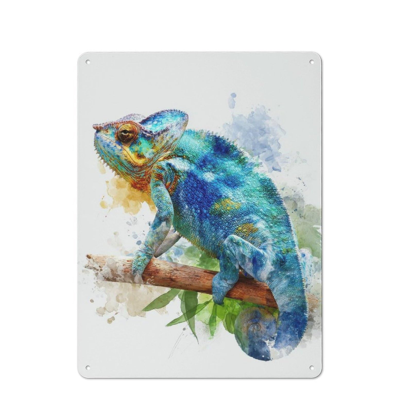 Junmoney Style-24 Metal Wall Sign 40X30cm Featuring Vibrant Chameleon On A Branch For Café Or Restaurant, A New Home Present For Hospitality Interior Collectors