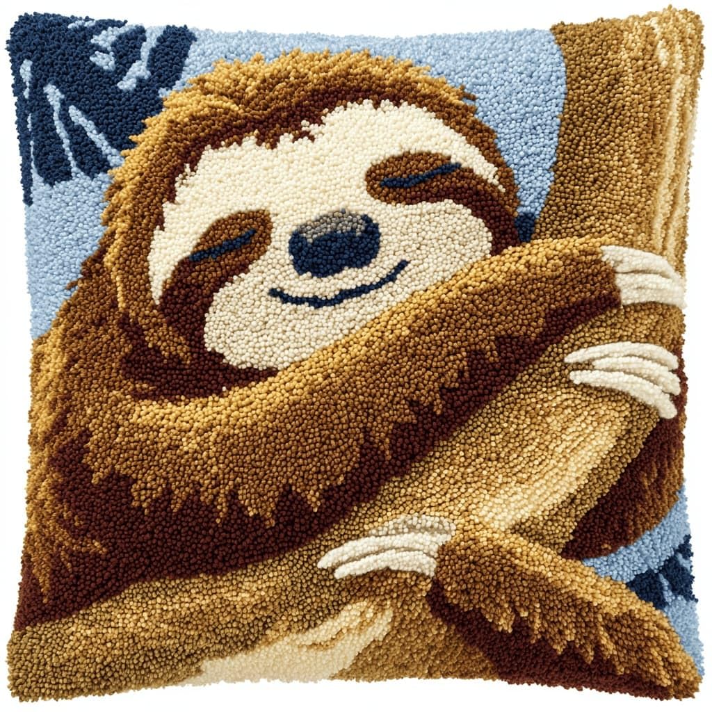 AxiangziK Latch Hook Pillow Kit for Adults,Sloth 17X17In Latch Hook Kit for Pillow Cover with Instruction for Beginner Cross Stitch Sofa Cushion Cover with Crochet Yarn for Beginners and Home Decor