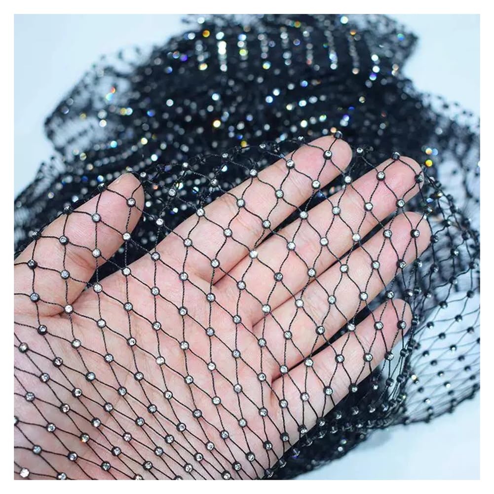 Tissu maille strass extensible noir de 2 yards pour la customisation de vêtements et d'accessoires