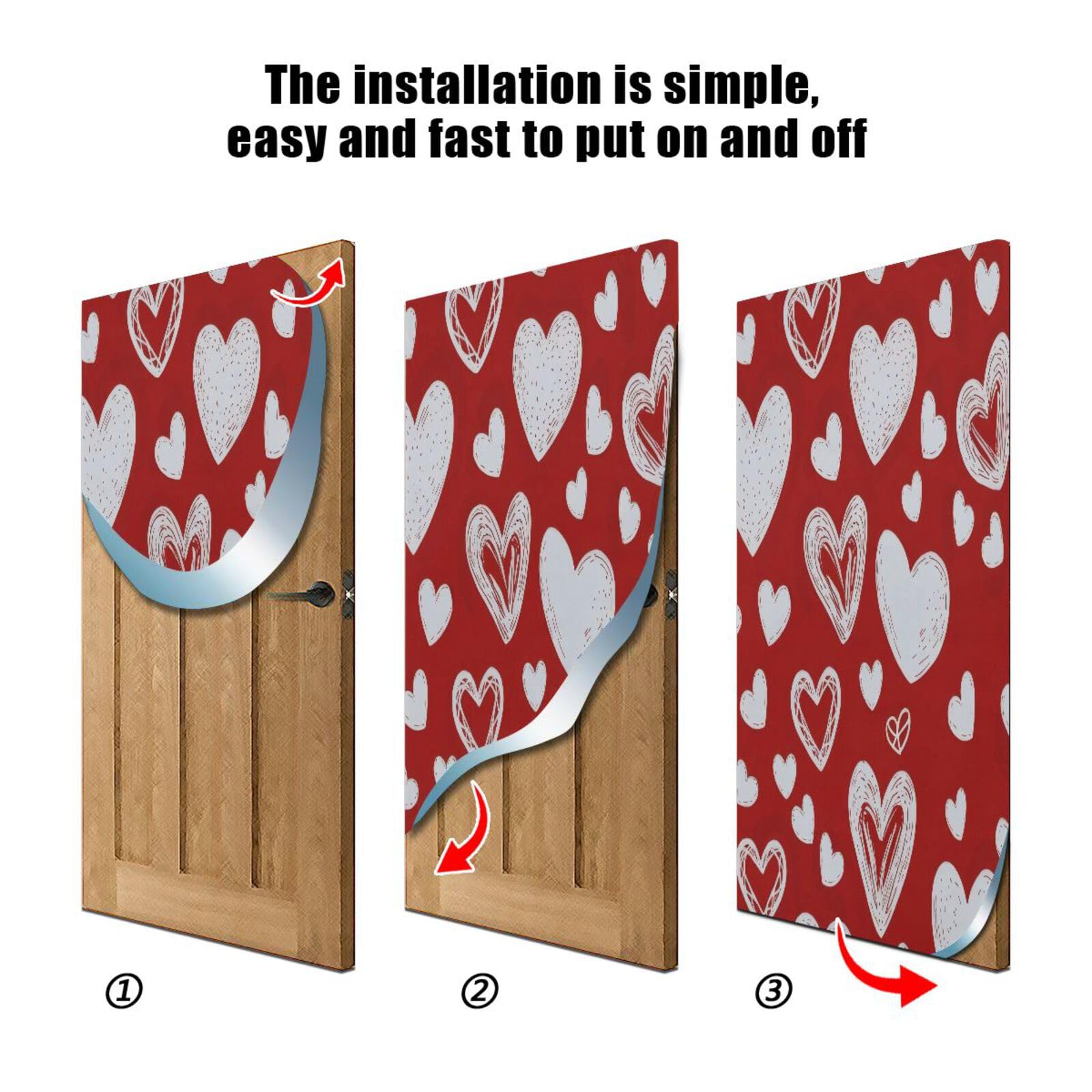 FLildon Red Hearts Love Valentine's Day Door Cover Decoration, Party Accessory Porch Decor for Festive Ornament Room Door Covers 32 x 79 Inch