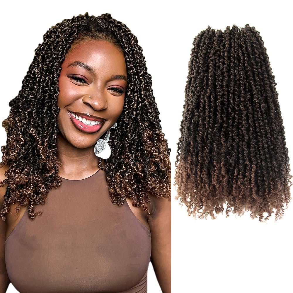 14 Inch 10 Packs Yanky Twist Crochet Hair Pre-twisted Ombre Dark Brown Kinky Mini Spring Twist Small Curly Senegalese Twist Braids (T30)
