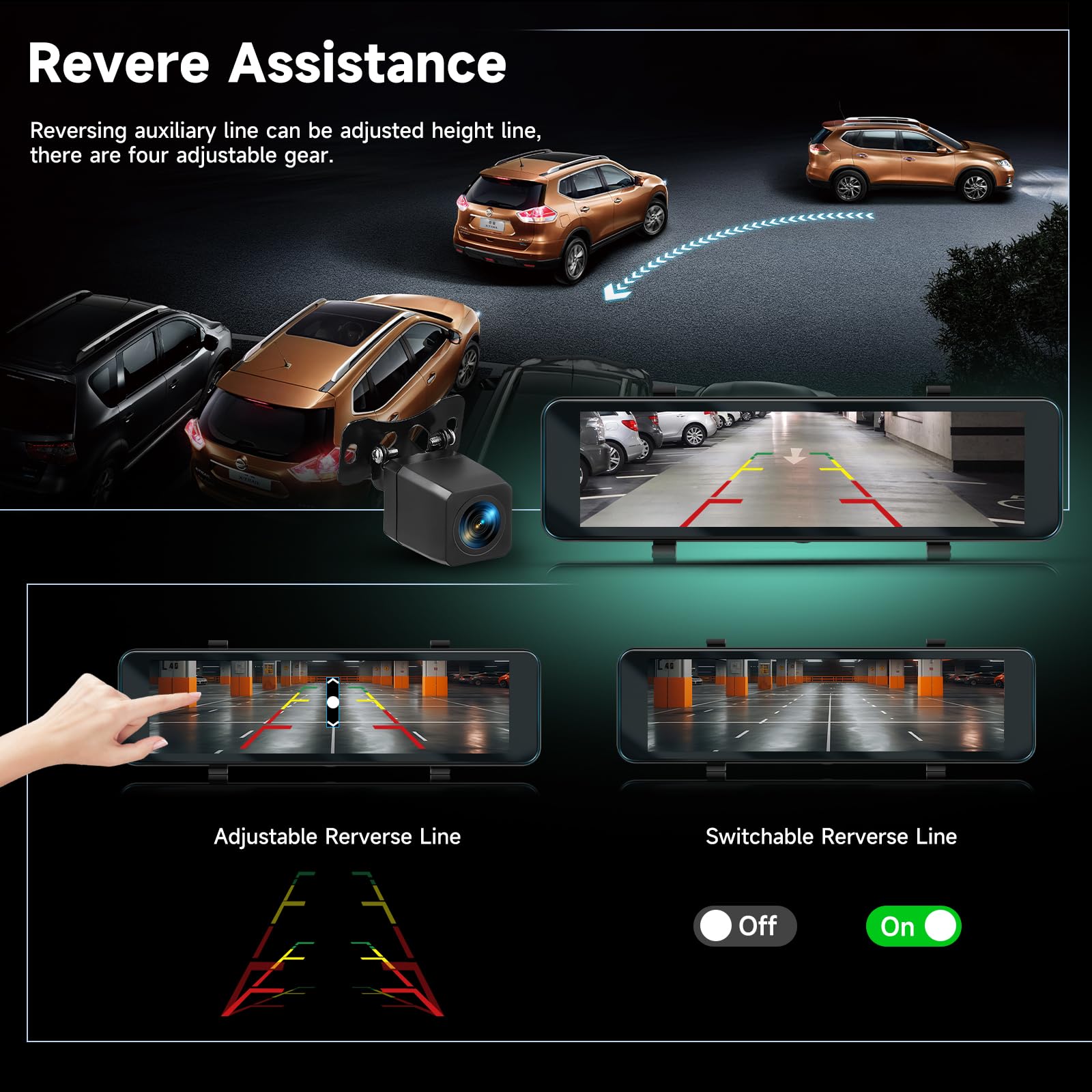 Hodozzy Dashcam Espejo Retrovisor 4K Frontal y 1080P Trasera, GPS ADAS BSD WiFi y App, Pantalla Táctil 10,88 Pulgadas Cámara Coche con Modo Aparcamiento, Sensor G, Loop, Visión Nocturna, Tarjeta 64GB