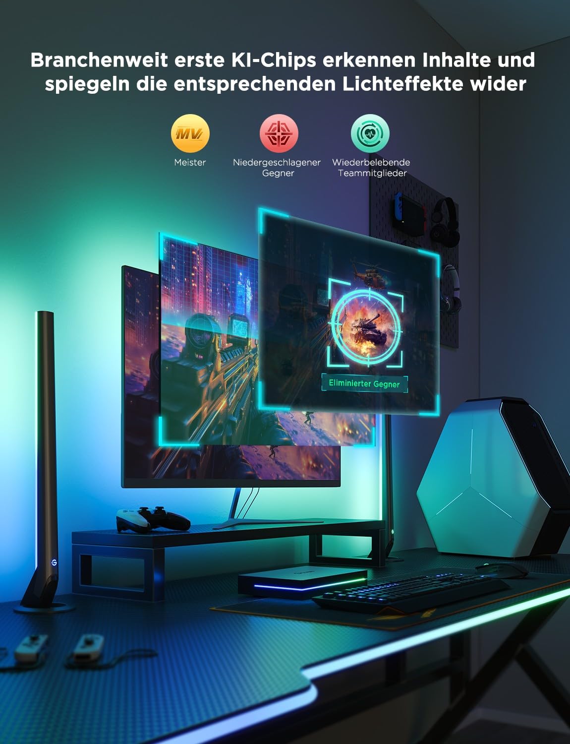 Govee HDMI 2.1 Sync Box AI Set 2, Monitor-Hintergrundbeleuchtung, RGBIC