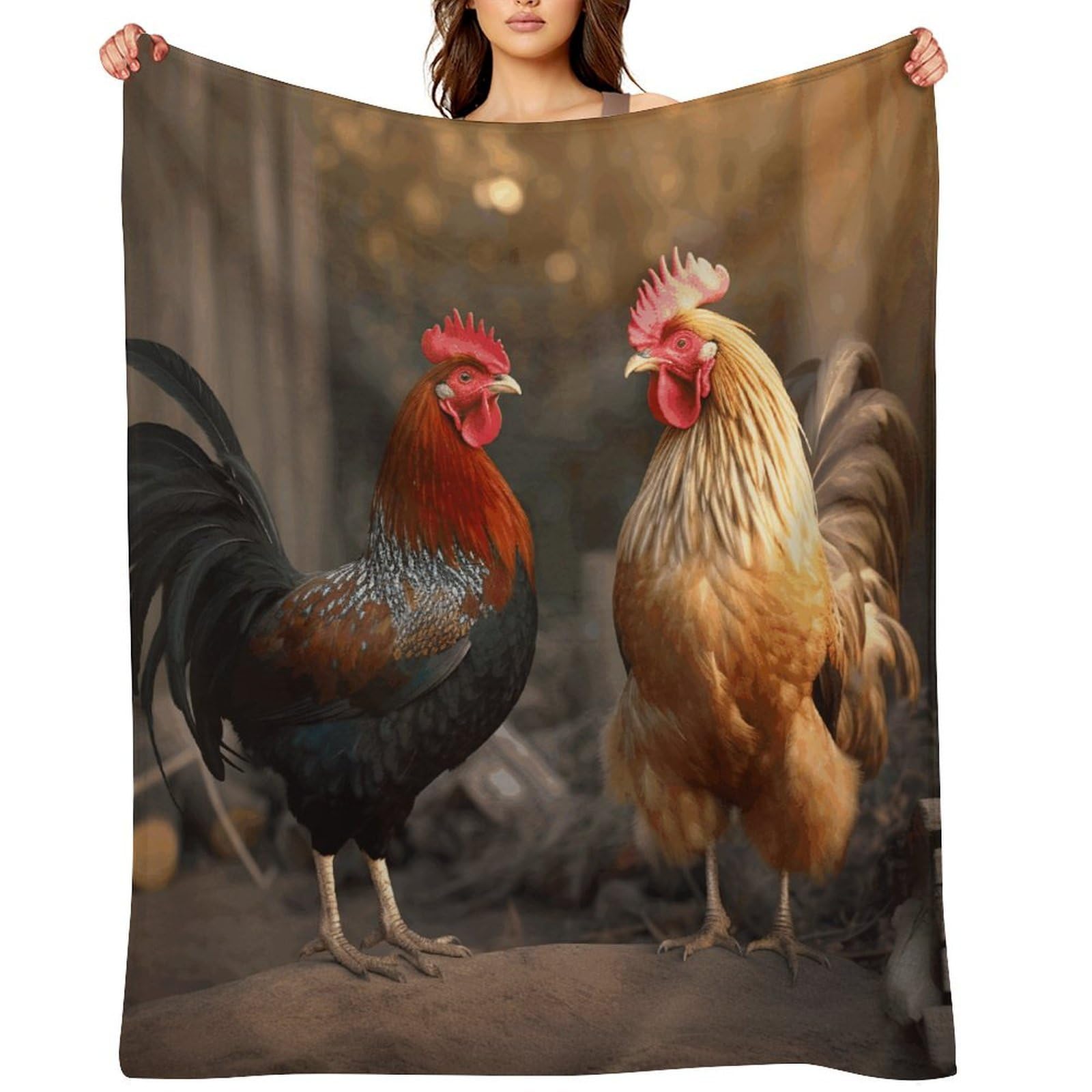 Rooster and Chicken Blankets Large Luxury Flannel Throw Blanket Fashion Thick Blanket for Sofa&Bed Blankets Cozy Ultra-Soft Bath Towel for Men&Women 30"x40"