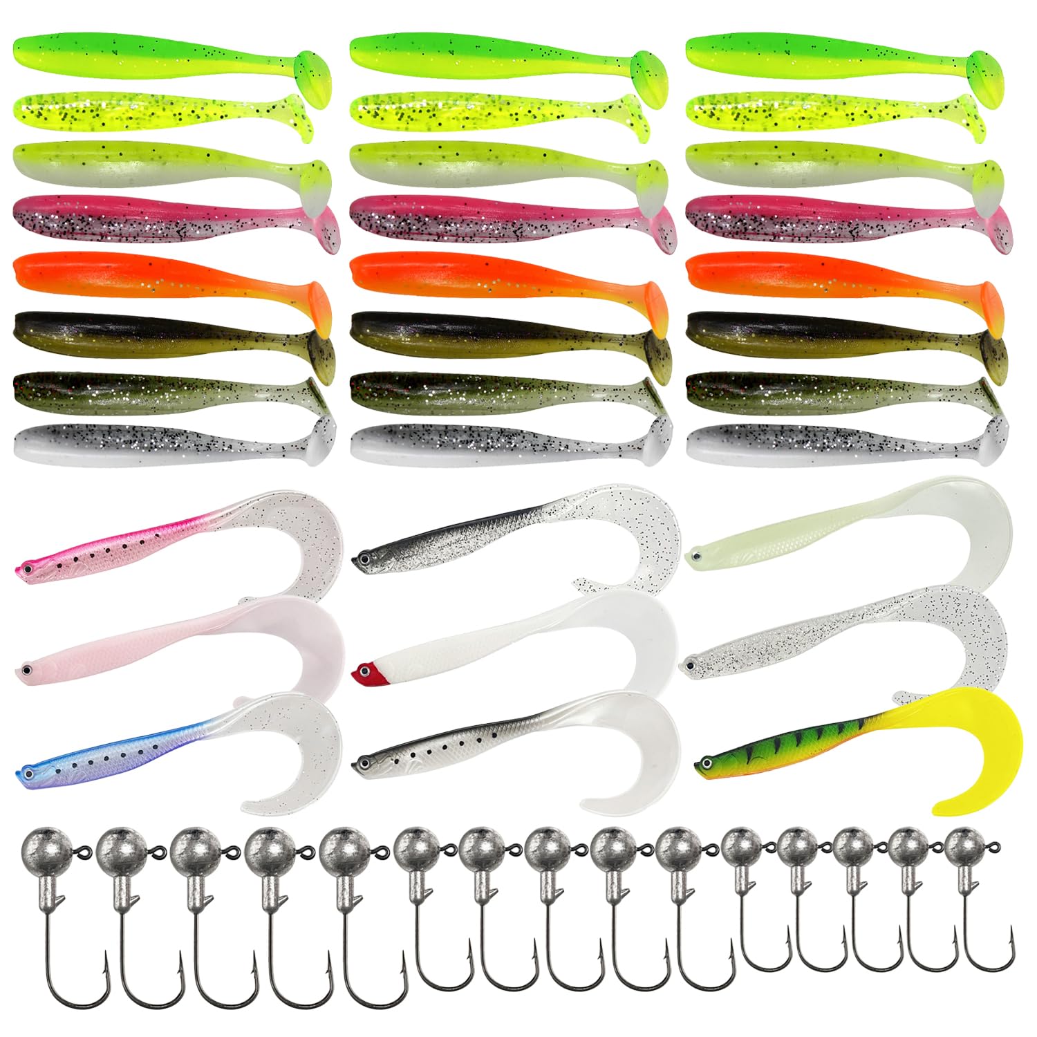 Señuelos Pesca Jig y Bait 48 Piezas 9cm 12cm 1g 2.5g Kit Spinning Lucio Black Bass