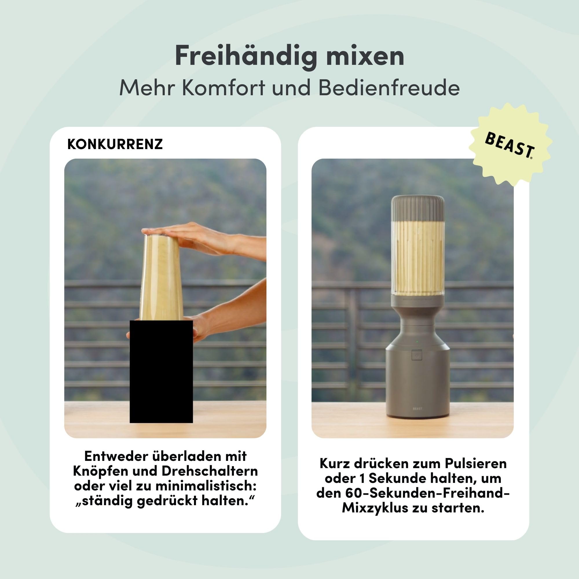 BEAST Standmixer 1200W - Smoothie Maker Hochleistungsmixer mit 3 Tritan Mixbechers -1200 ml - To-go Trink - und Aufbewahrungsdeckel - Mixer für Smoothies, Eis und Shakes