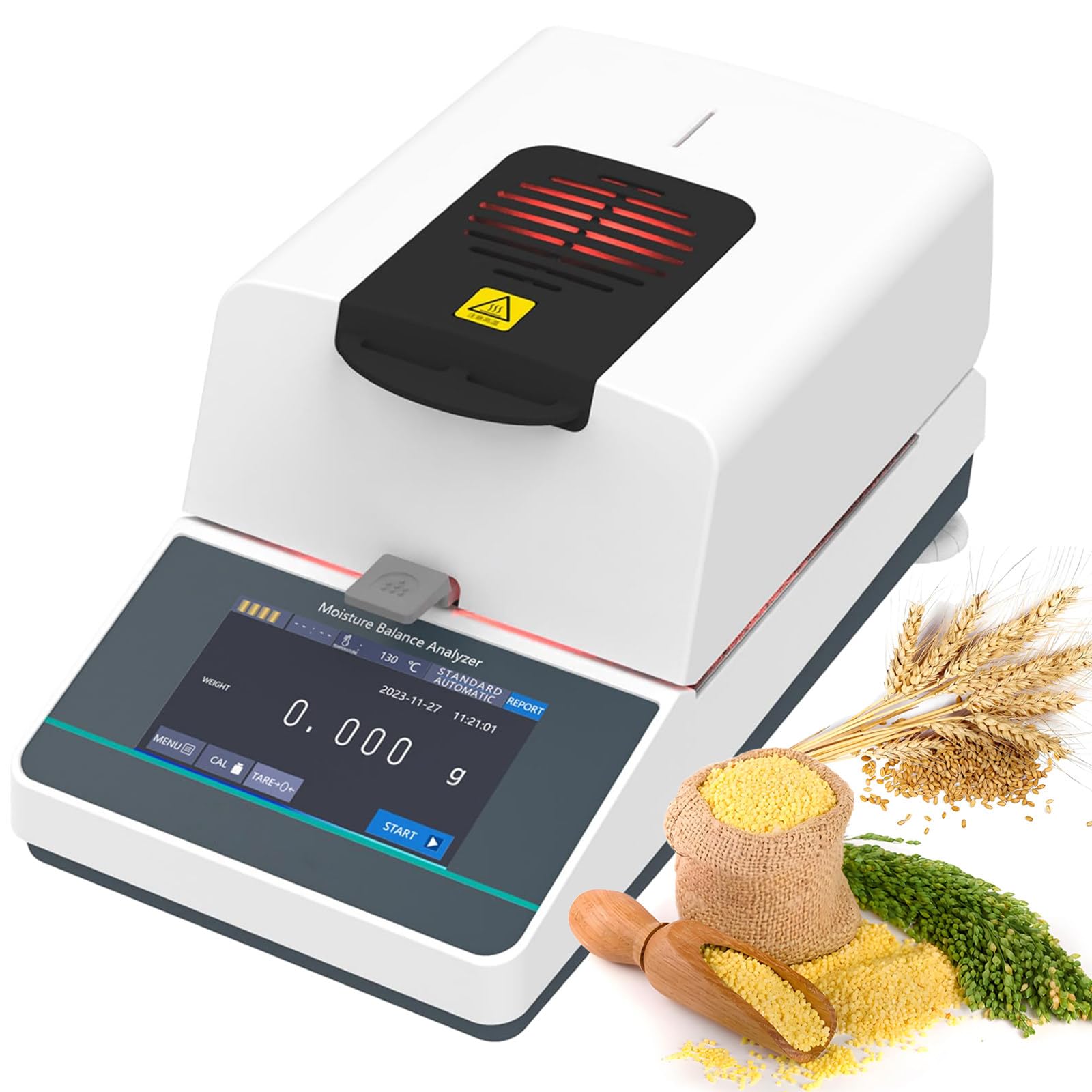 Analizador de Humedad, Analizador de Humedad de Laboratorio con Calentamiento Halógeno, Pantalla Táctil de 5 '', Capacidad de 110g, Medidor de Humedad para Granos Forrajeros,MBA1103(110g/0.001g)